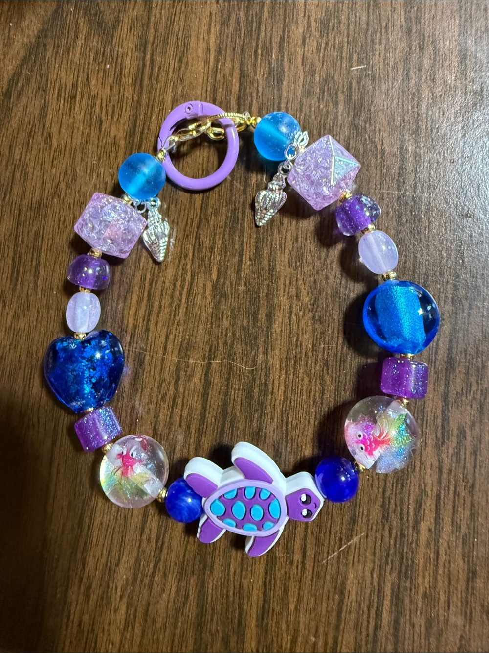 Purple Turtle Beaded Bag Tag / Keychain - Cute Sea-Themed Accessory